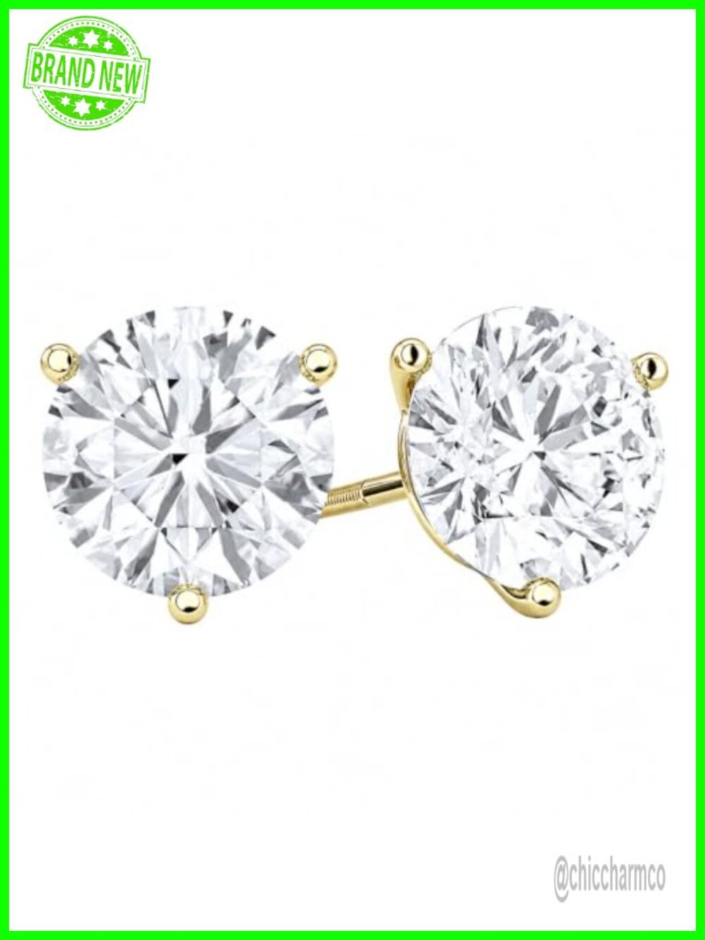 Lab Grown Diamond Stud Earrings 14K White Gold 2 Carat Screw Back